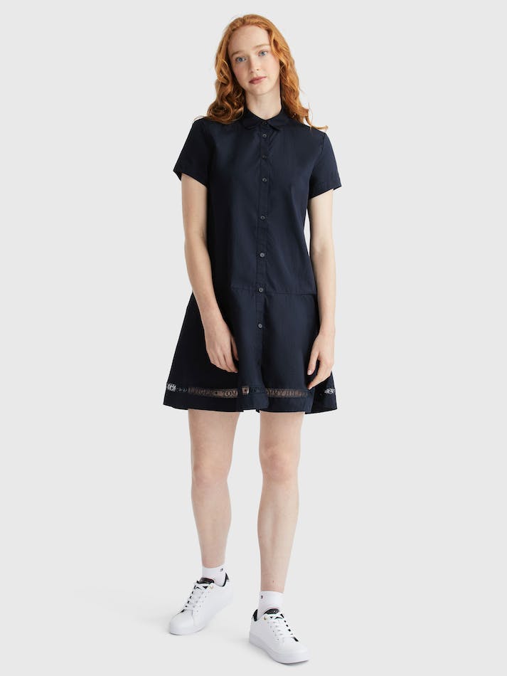 Tommy Hilfiger Cotton Lace Shirt Women's Dress Blue | WIKrZWNMMqJE