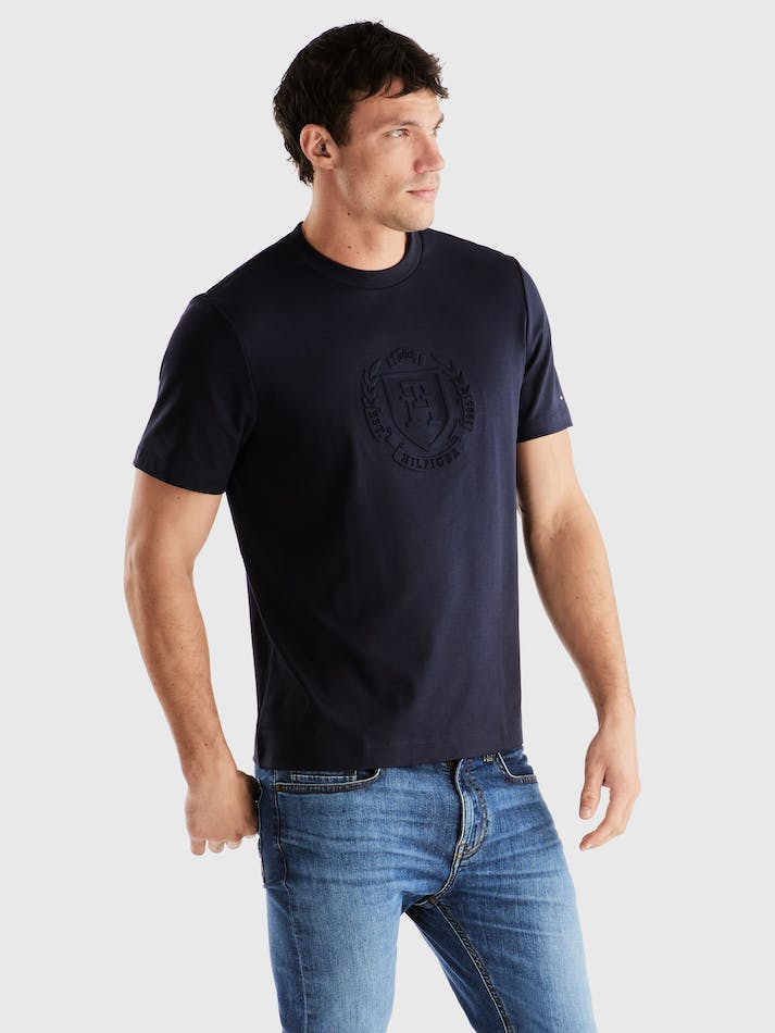 Tommy Hilfiger Crest Embossed Men's T Shirts Blue | lKjKKGKuREqY