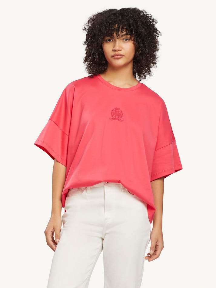 Tommy Hilfiger Crest Embroidery Relaxed Fit Women's T Shirts Pink | VEoygPP59Mp8