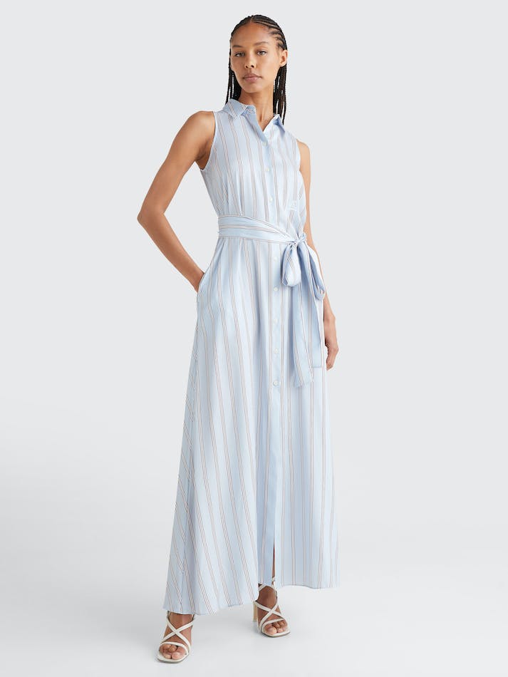 Tommy Hilfiger Crest Sleeveless Stripe Maxi Shirt Women's Dress Multicolor | nrbdHkEpezmI