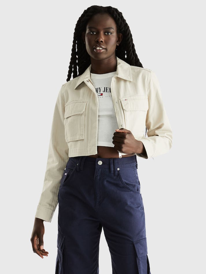 Tommy Jeans Cropped Herringbone Women's Jackets Beige | xLVHa7lc303A