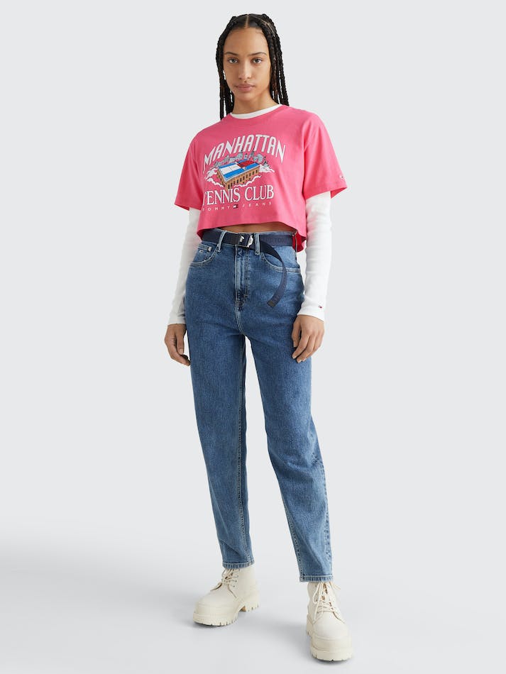 Tommy Jeans Cropped Logo Women's T Shirts Pink | 9eNfvFcA6p2c