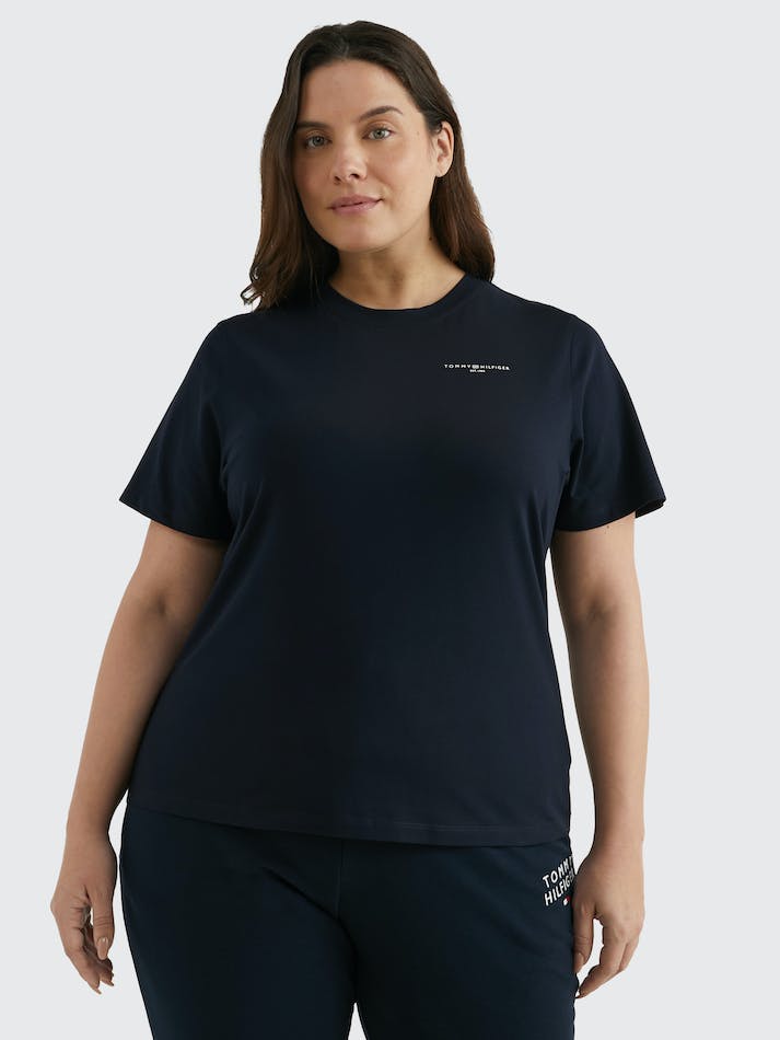 Tommy Hilfiger Curve 1985 Collection Logo Crew Neck Women's T Shirts Blue | Lstj4T1DXbY1