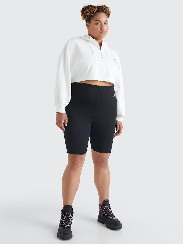 Tommy Jeans Curve Badge Rib-Knit Cycle Women's Shorts Black | 5KgpVMUD4JSp