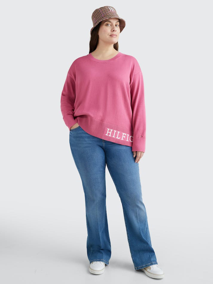 Tommy Hilfiger Curve Logo Organic Cotton Women's Jumpers Rose Red | joUuF97Czcbg