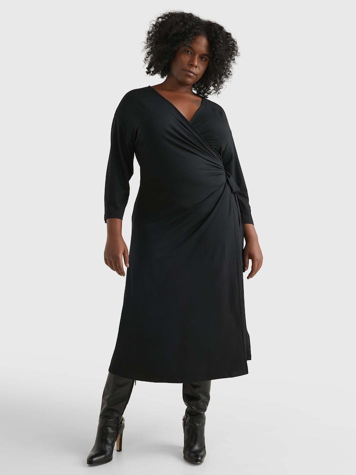 Tommy Hilfiger Curve Long Sleeve Regular Fit Wrap Women's Dress Black | PmbLBQ484Lku