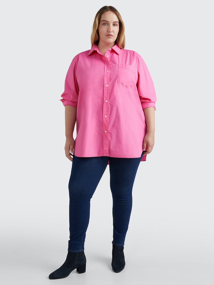 Tommy Hilfiger Curve Organic Cotton Oversized Fit Women's Shirts Pink | AEB6GxgwSl1X