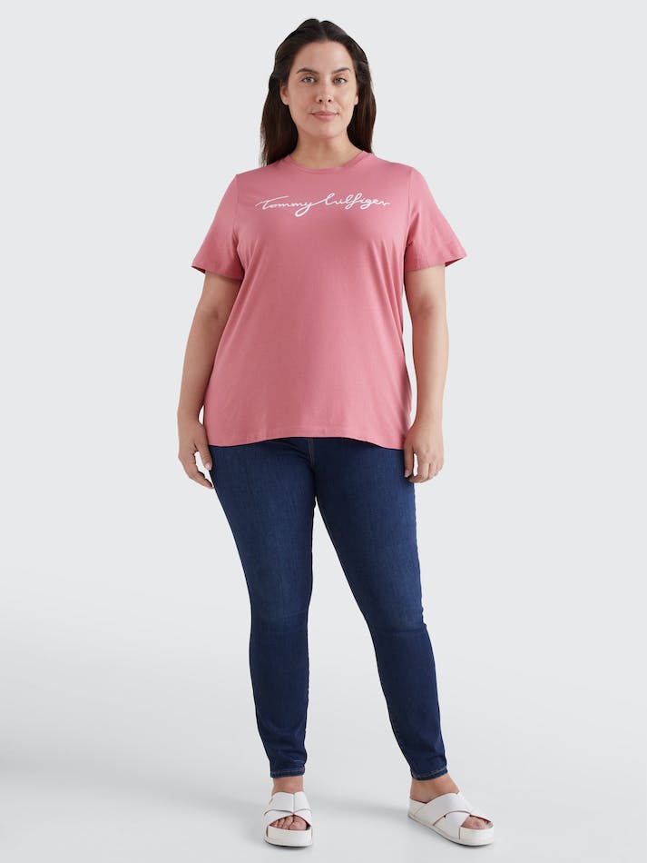 Tommy Hilfiger Curve Regular Graphic Crewneck Women's T Shirts Pink | lfPpHofKKzaC