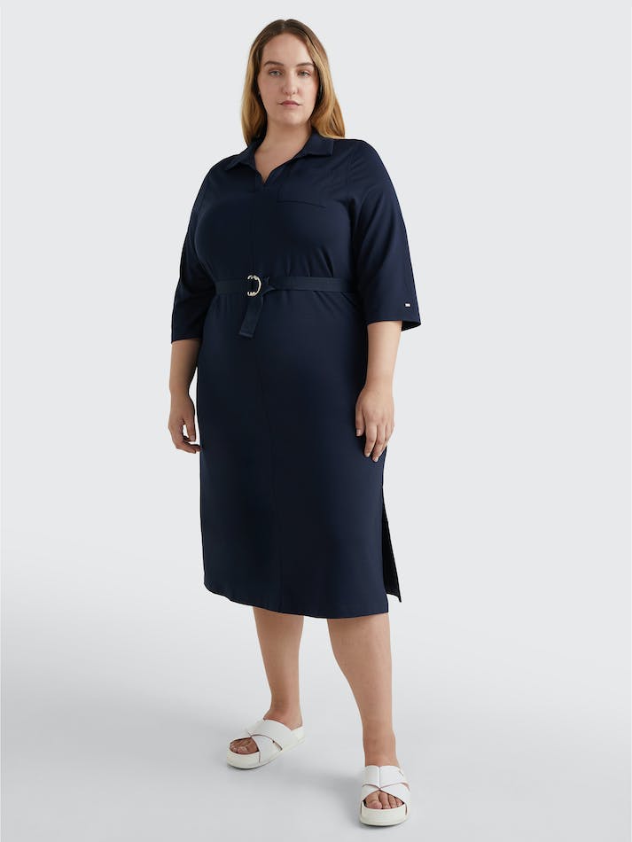 Tommy Hilfiger Curve Three Quarter Sleeve Midi Shirt Women's Dress Blue | GPjoqt4B6fM2