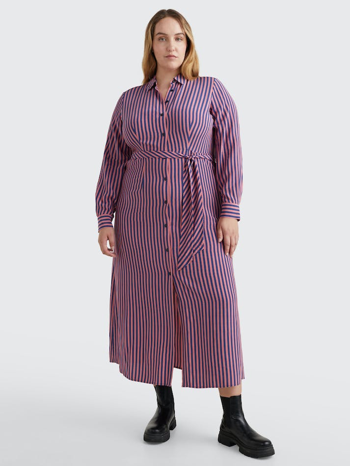 Tommy Hilfiger Curve Viscose Stripe Shirt Women's Dress Stripes / Pink / Blue | A1ziBDYALTS0