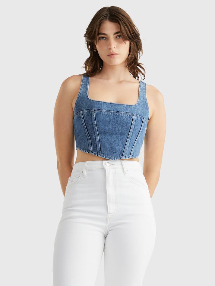 Tommy Jeans Denim Corset Women's Shirts Blue | xazXOSsCp9li