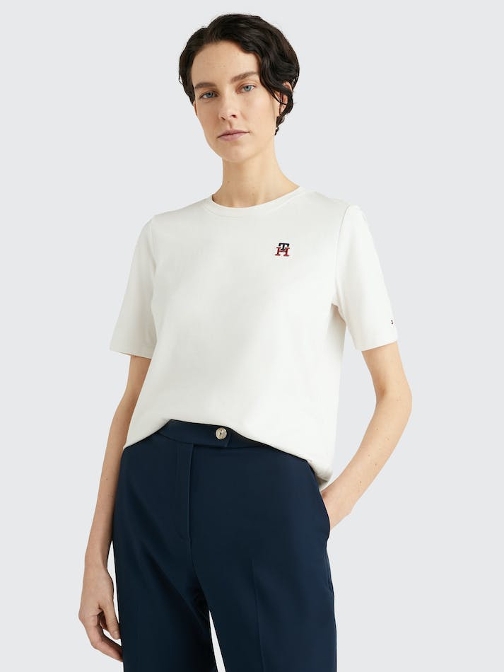 Tommy Hilfiger Embroidered Monogram Women's T Shirts White | ouROQNATiO4Y