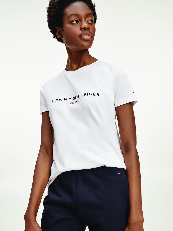 Tommy Hilfiger Essential Crew Neck Logo Women's T Shirts White | 1M0KFg4h2irk