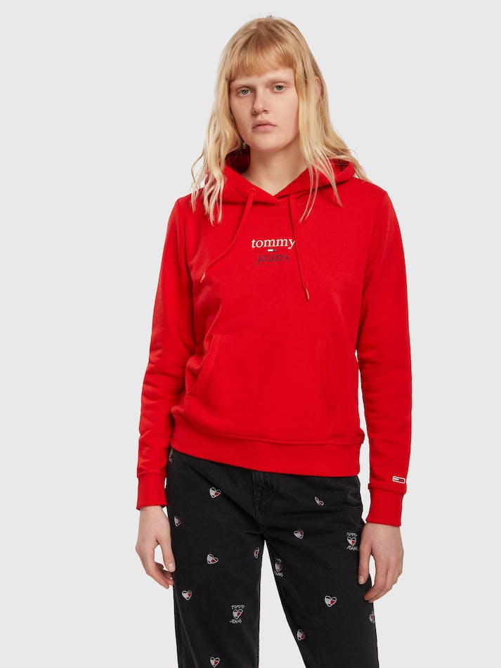 Tommy Jeans Essential Logo Women's Hoodie Deep Red | D0CF7Bxihe9P