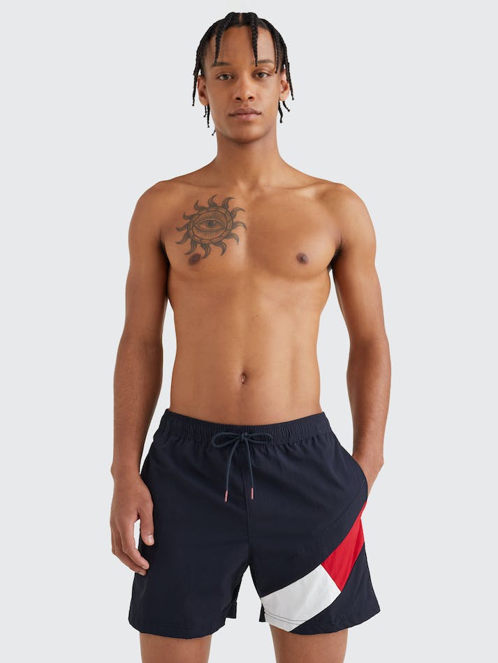 Tommy Hilfiger Flag Drawstring Swim Men's Shorts Blue | CYucgdRIAyM3