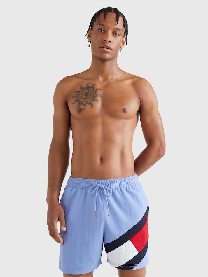 Tommy Hilfiger Flag Drawstring Swim Men's Shorts Blue | hgm2FPlSAidr