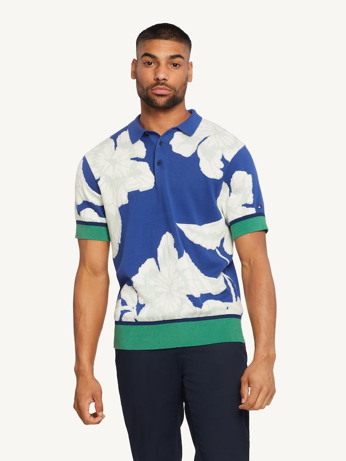 Tommy Hilfiger Floral Knitted Men's Polo Shirts Indigo | kwkVIccRFMAP