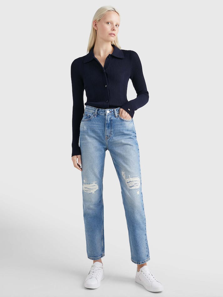 Tommy Hilfiger High Rise Straight Distressed Women's Jeans Babe | 0vgUkdZNHMBT