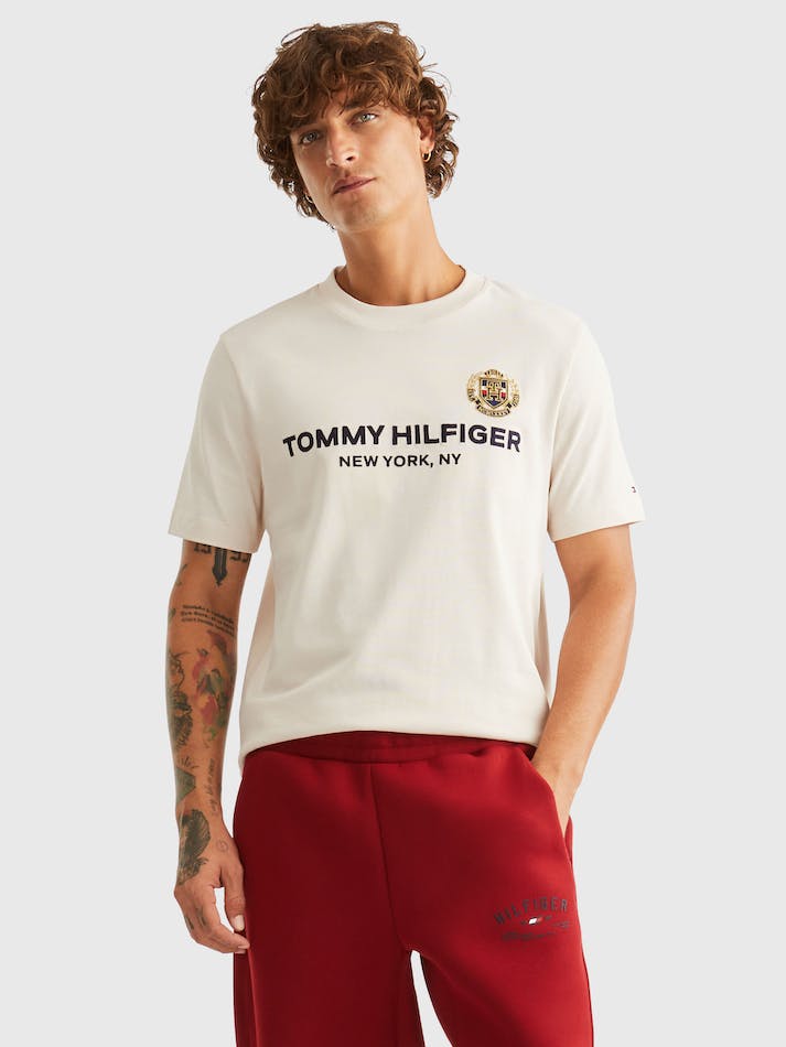 Tommy Hilfiger Icons Crest Men's T Shirts White | 08BYeCS6qrpO