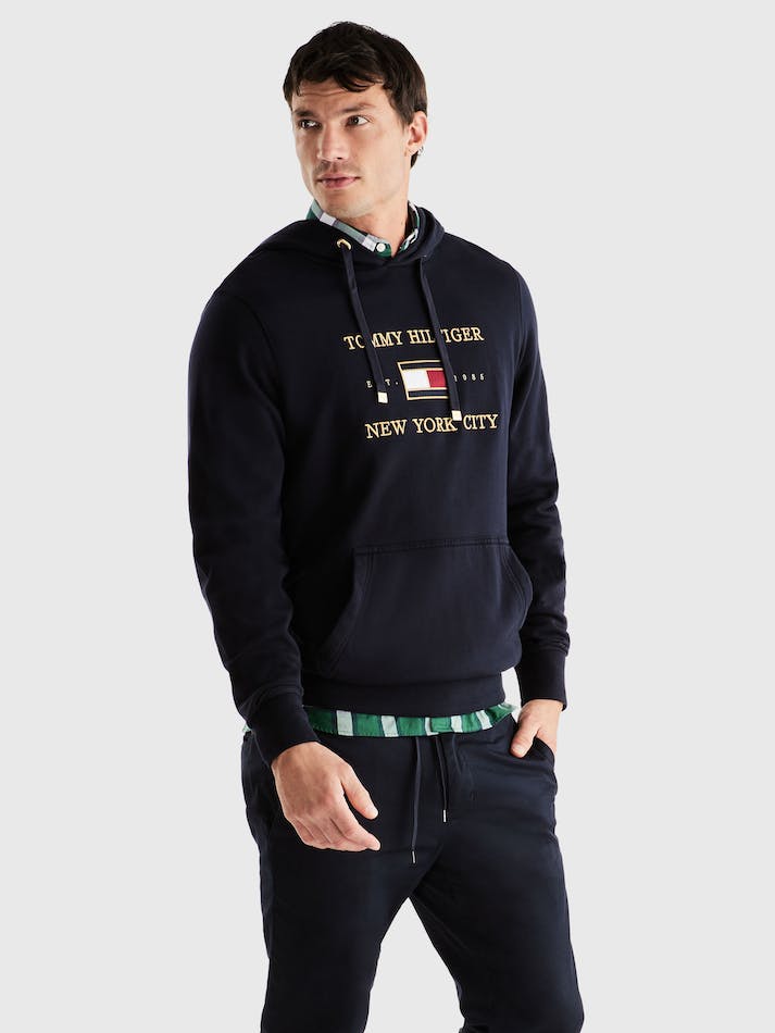 Tommy Hilfiger Icons Terry Men's Hoodie Blue | Nz3lXw3DMBDy