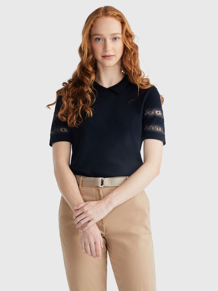 Tommy Hilfiger Lace Trim Women's Polo Shirts Blue | htrTQzkt1OZs