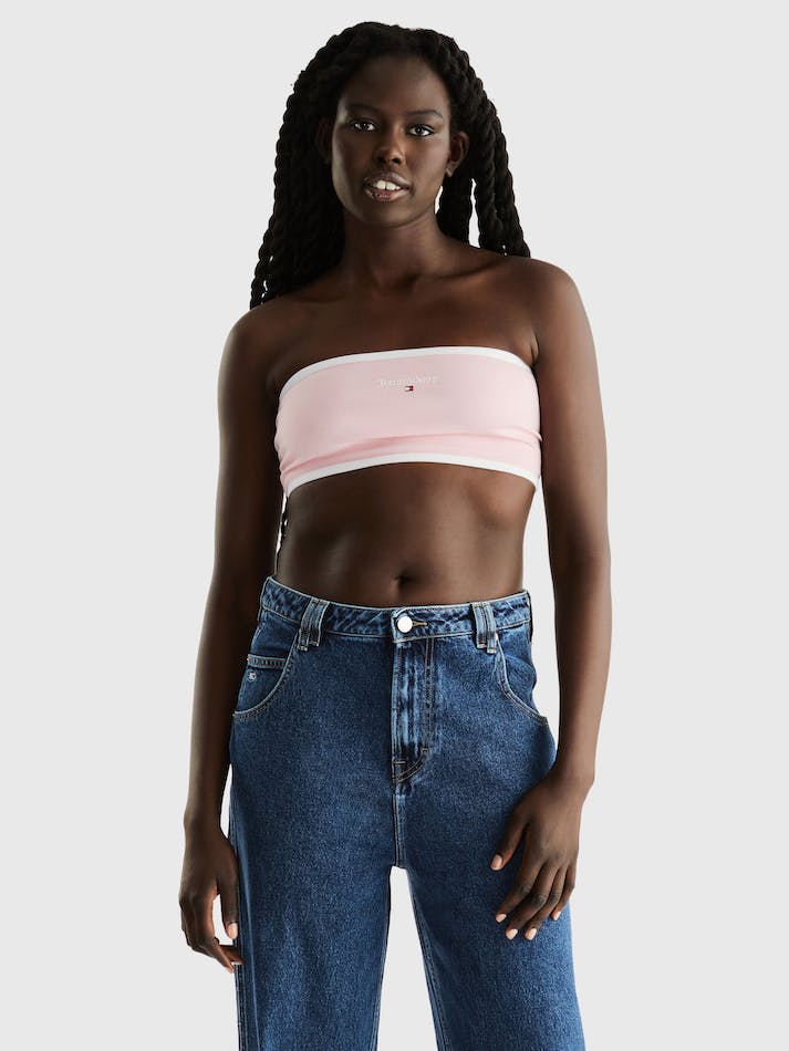 Tommy Jeans Linear Bandeau Women's Tops Pink | WKchh4nErKHE