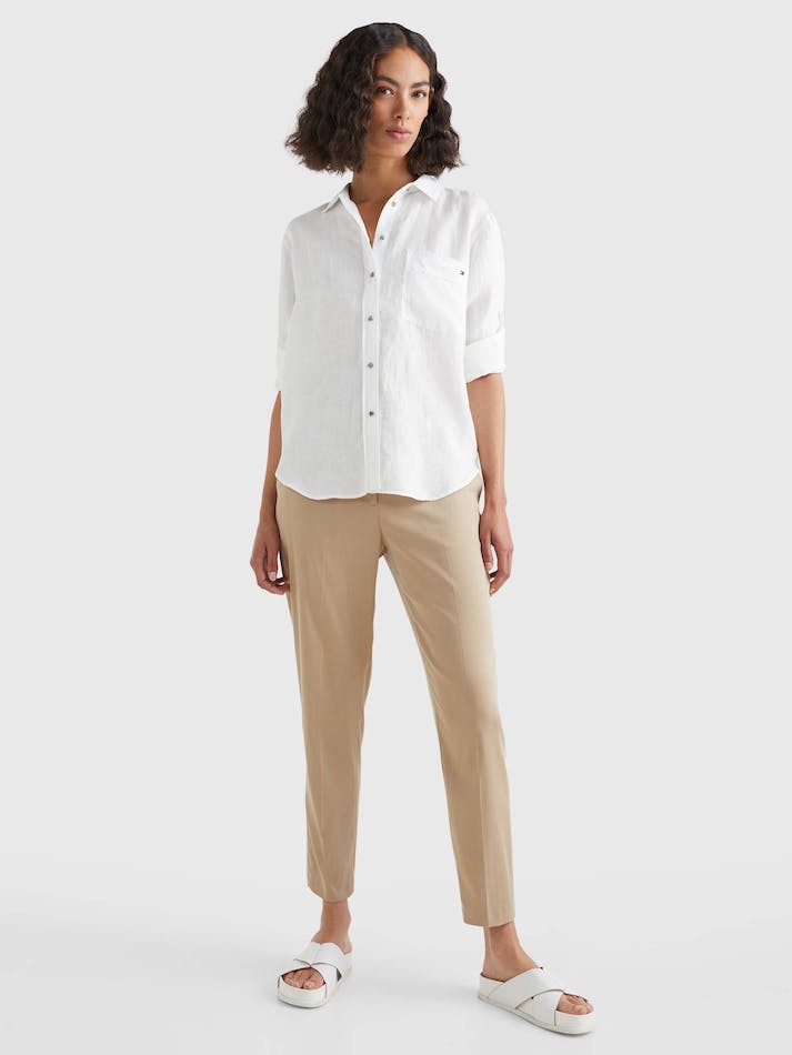 Tommy Hilfiger Linen Longline Relaxed Fit Women's Shirts White | QQFCZVL1zl3t