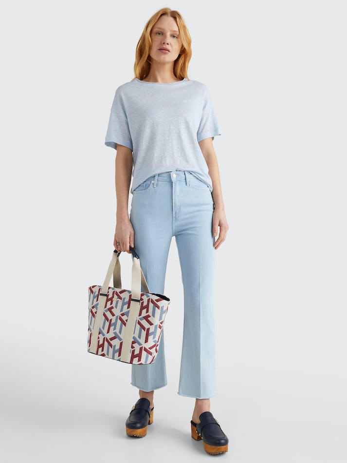 Tommy Hilfiger Linen Relaxed Fit Women's Tops Blue | TqFCPFZN88DQ