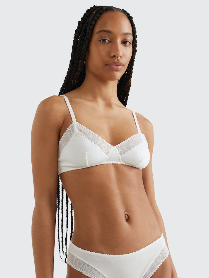 Tommy Hilfiger Logo Lace Unlined Triangle Women's Underwear White | ZYEAxX8FvXeQ