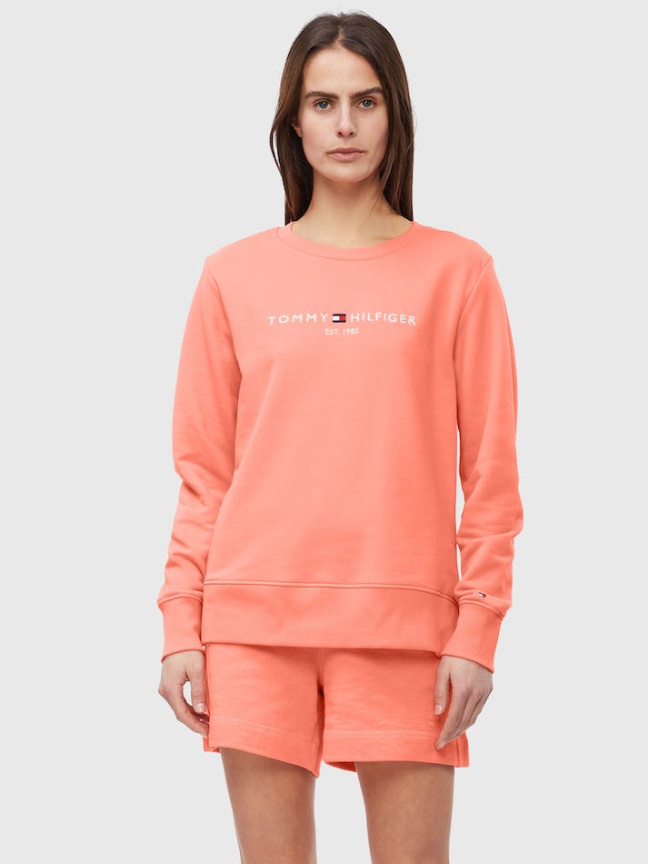 Tommy Hilfiger Logo Organic Cotton Crew Neck Women's Sweatshirt Coral | 27FvZFWIPkBf