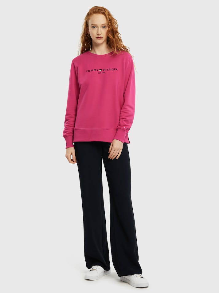 Tommy Hilfiger Logo Organic Cotton Crew Neck Women's Sweatshirt Pink | djgcCFNonPU7