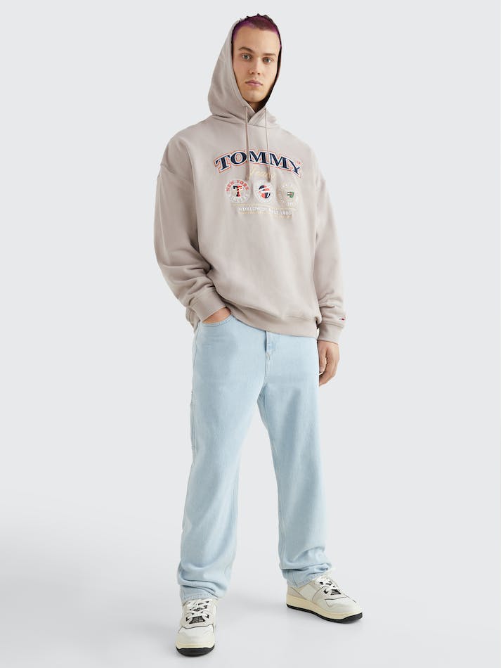 Tommy Jeans Logo Oversized Skater Men's Hoodie Grey | QeOmvEHAQuzZ