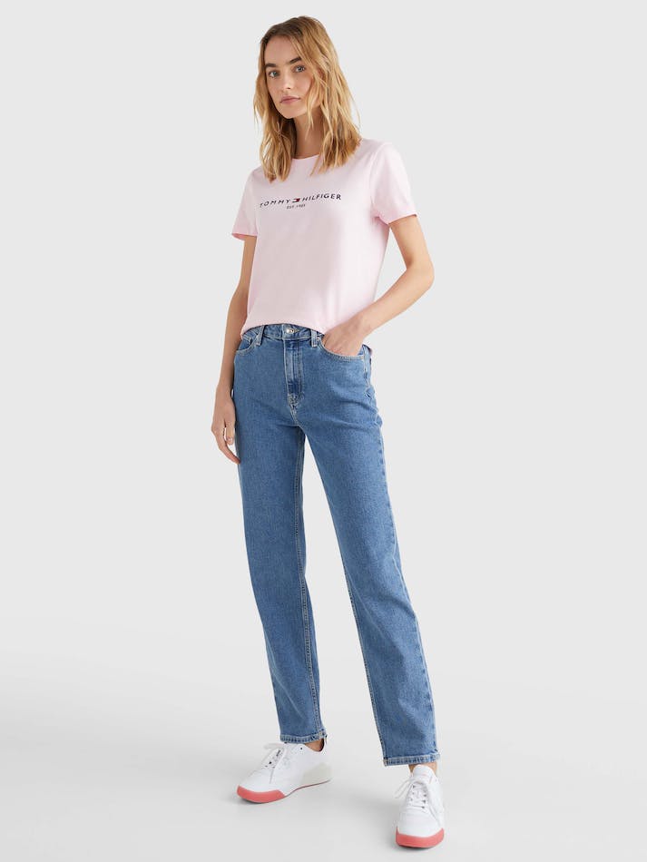 Tommy Hilfiger Logo Regular Fit Women's T Shirts Pink | KtFh5HtIDtKF