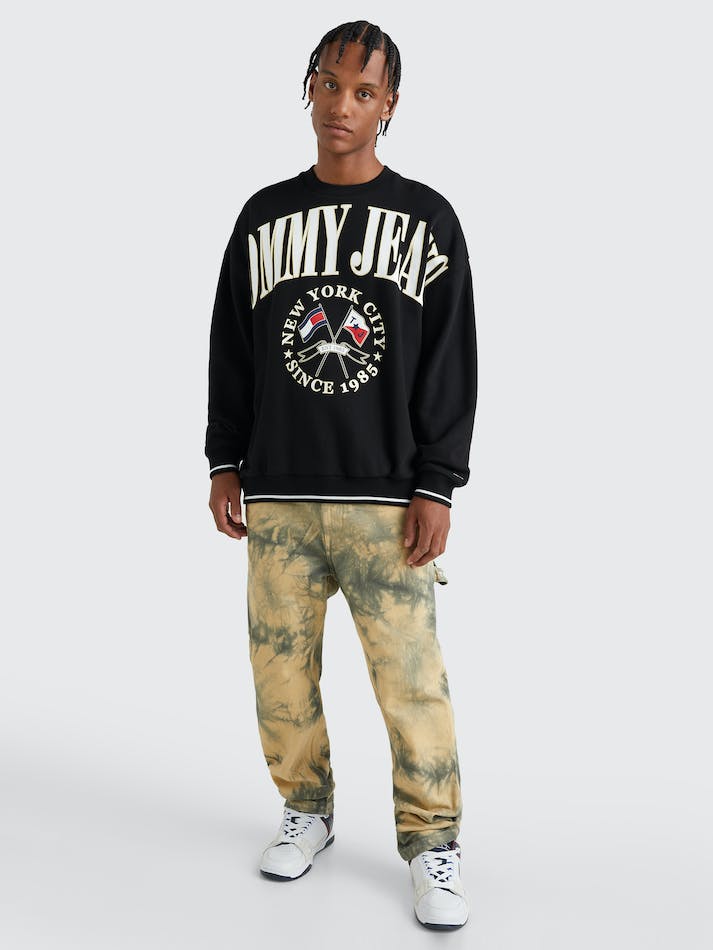 Tommy Jeans Logo Skater Men's Sweatshirt Black | W2m7kaTC4U19