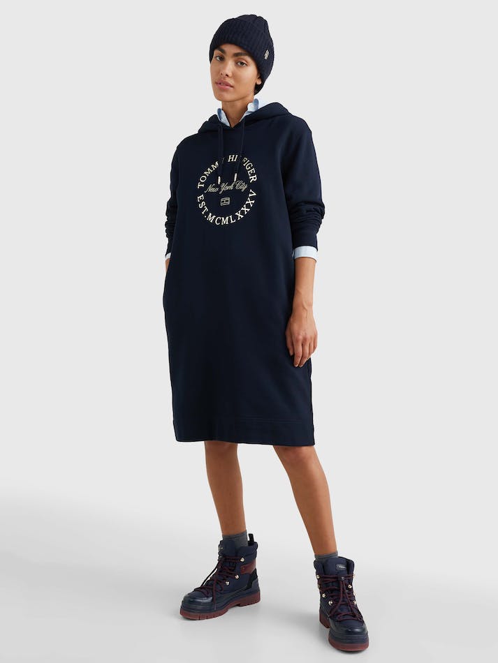 Tommy Hilfiger Metallic Logo Organic Cotton Hoodie Women's Dress Blue | Etl8gyMTF5dJ