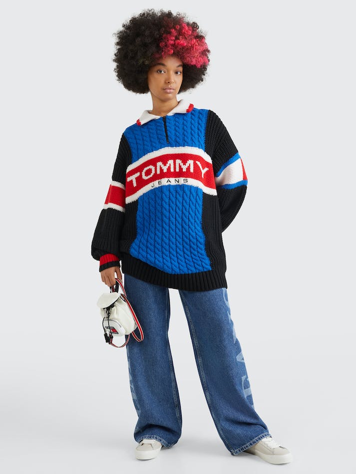 Tommy Jeans Modern Colour-Blocked Women's Jumpers Black / Multicolor | e1Ssow9hTeVX