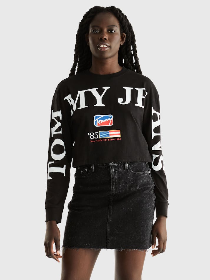 Tommy Jeans Modern Logo Crop Women's T Shirts Black | j0xm6QFegZYq