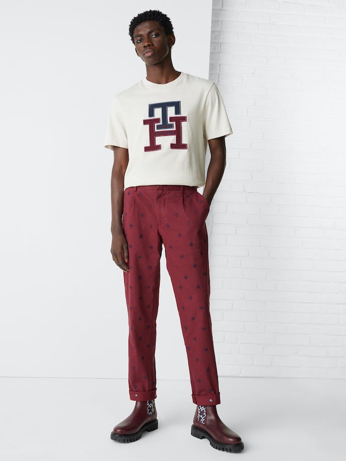 Tommy Hilfiger Monogram Applique Organic Cotton Men's T Shirts Heathered Oatmilk | 5eaemHnf6lUS