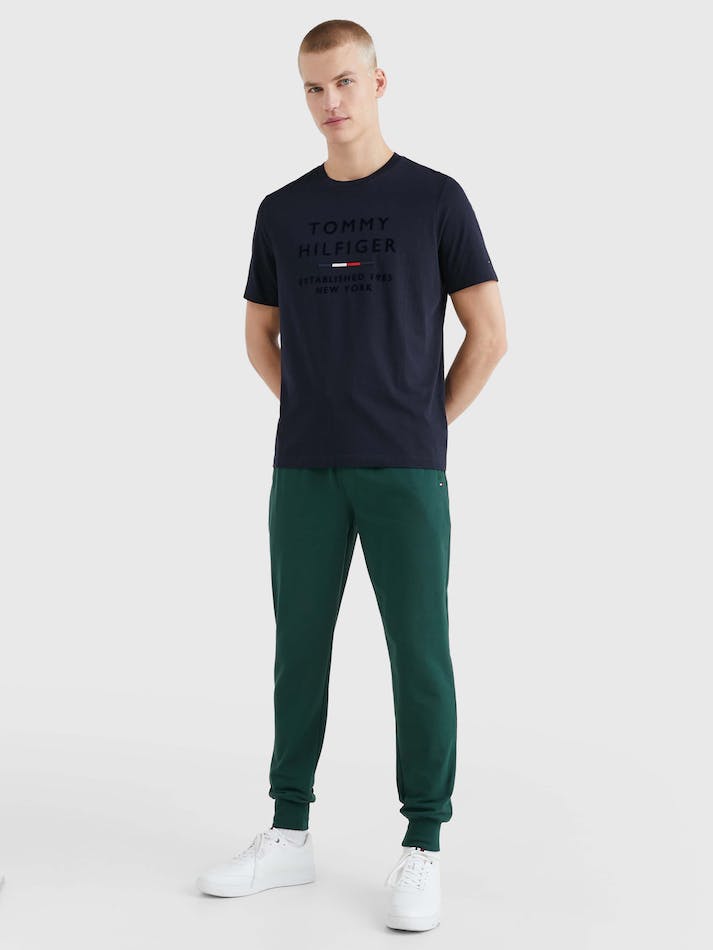 Tommy Hilfiger NYC Flock Logo Men's T Shirts Blue | jqzV9ZRm1593