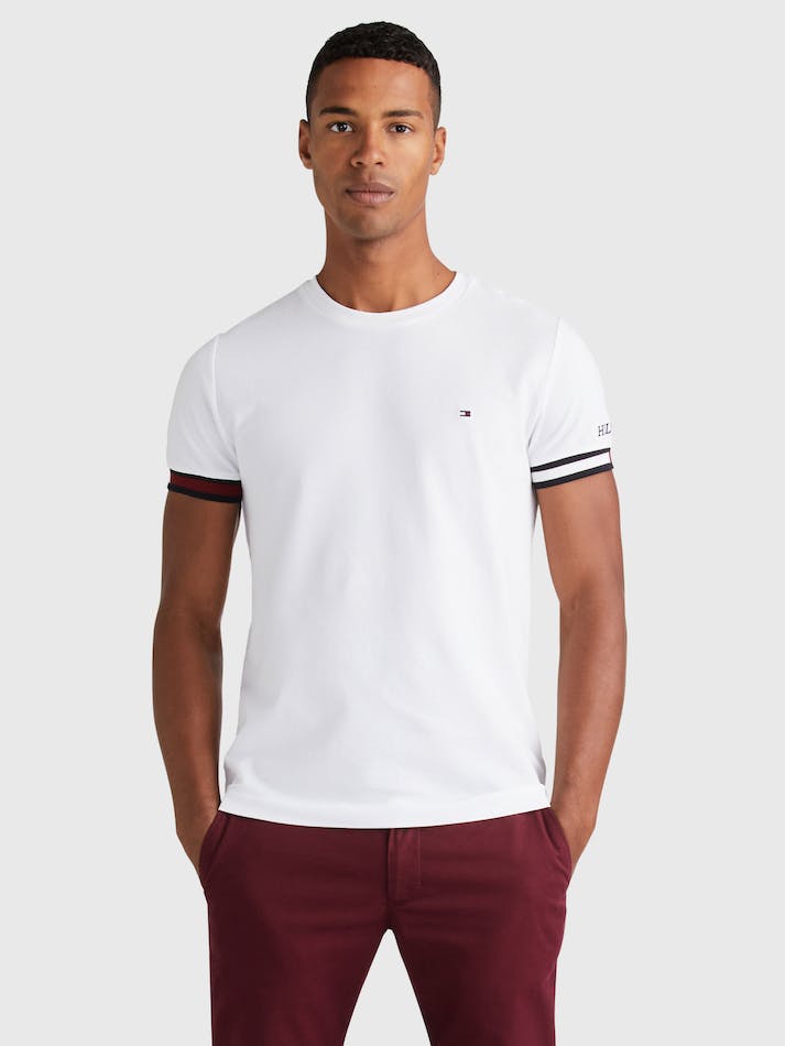 Tommy Hilfiger Pique Flag Cuff Men's T Shirts White | biI3TeaJpBCx