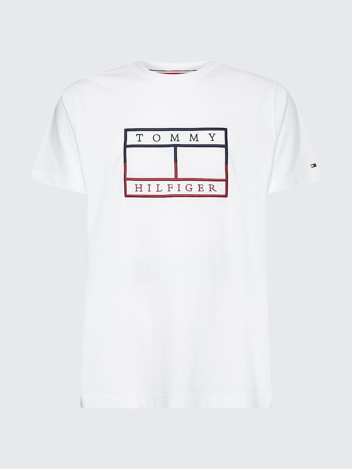 Tommy Hilfiger Plus Linear Flag Embroidery Men's T Shirts White | uW6aZzXiGRgf