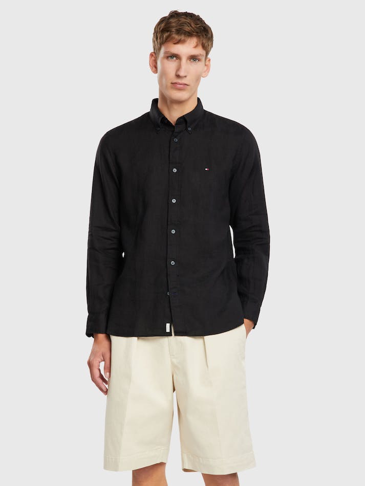 Tommy Hilfiger Premium Linen Men's Shirts Black | OauRe5gHPDSW