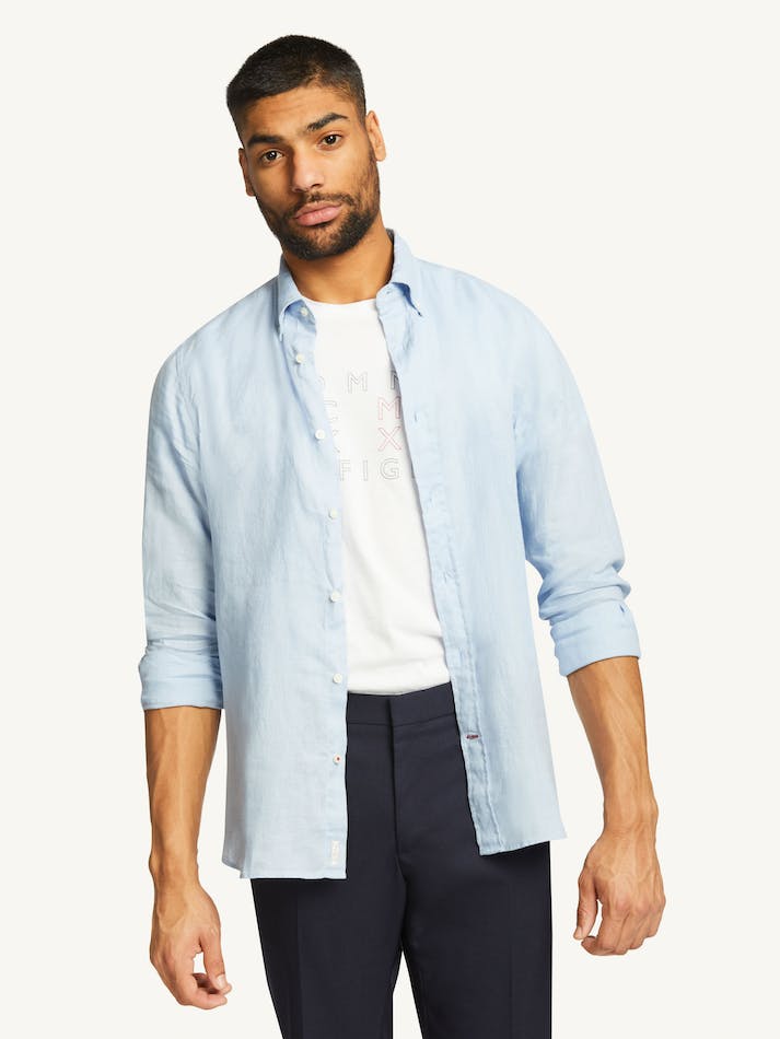 Tommy Hilfiger Premium Linen Men's Shirts Blue | qeSQIzwwQqyf