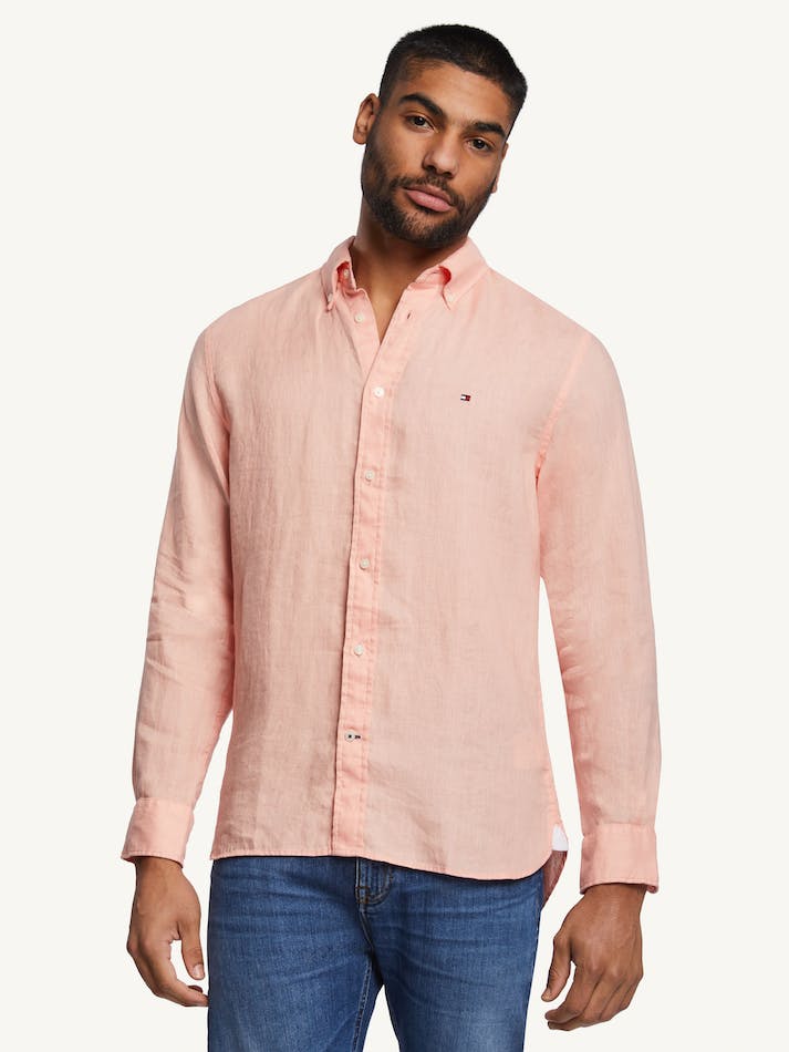 Tommy Hilfiger Premium Linen Men's Shirts Coral | EfLT156vqyEt