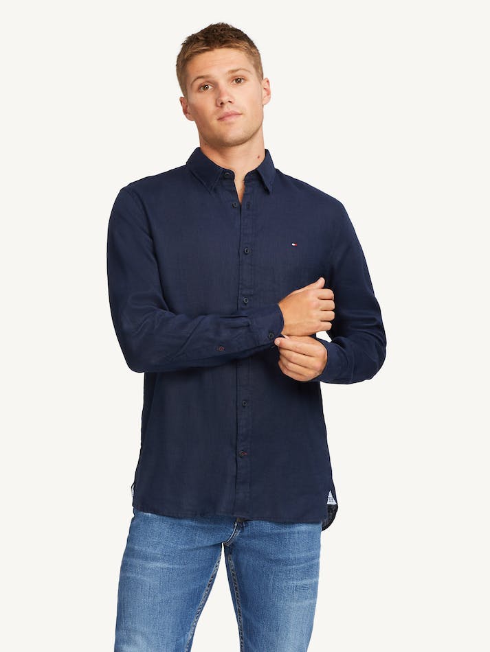 Tommy Hilfiger Premium Linen Men's Shirts Dark Grey Navy | Xw4azv7LJp2l