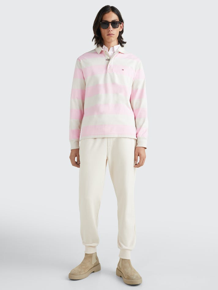 Tommy Hilfiger Prep Stripe Casual Fit Rugby Men's Shirts Pink / White | Flyh6GMI8gpx