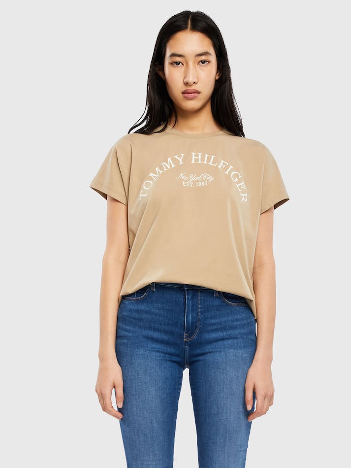 Tommy Hilfiger Relaxed Arched Hilfiger Women's T Shirts Beige | HSp9HlEHh0he