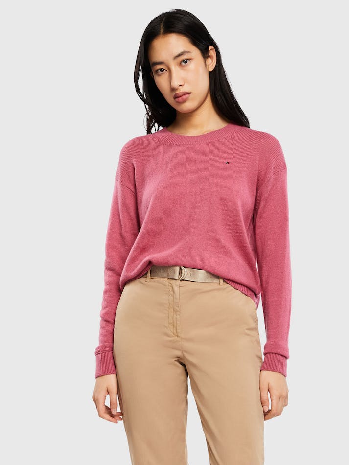 Tommy Hilfiger Relaxed Fit Wool Women's Jumpers Rose Red | 26UvbHaxRuwC