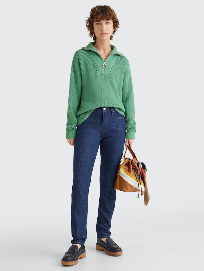 Tommy Hilfiger Rib Knit Half-Zip Relaxed Women's Jumpers Green | GMoEqZMJXkvp