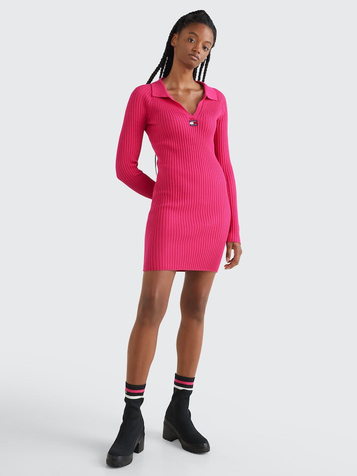 Tommy Jeans Ribbed Badge Jumper Women's Dress Pink | GCLY5Mt8hH4x